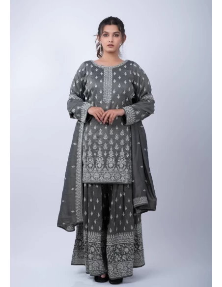 Formal gharara set with heavy top and 4 side border heavy dupatta